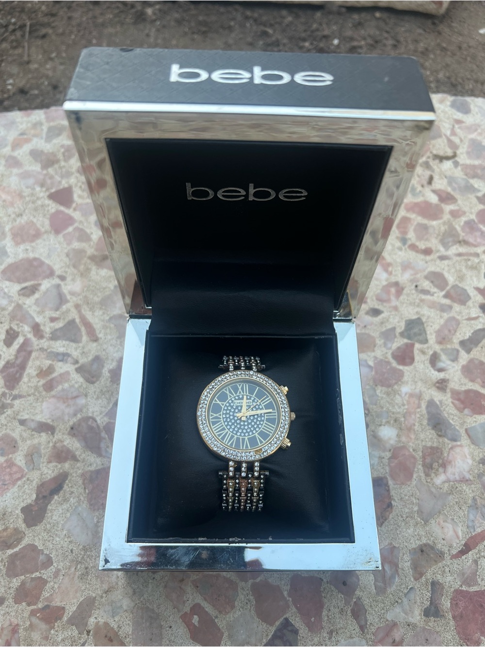WOMENS BE E CRYSTAL GUNMETAL GOLD ROSE GOLD WATCH